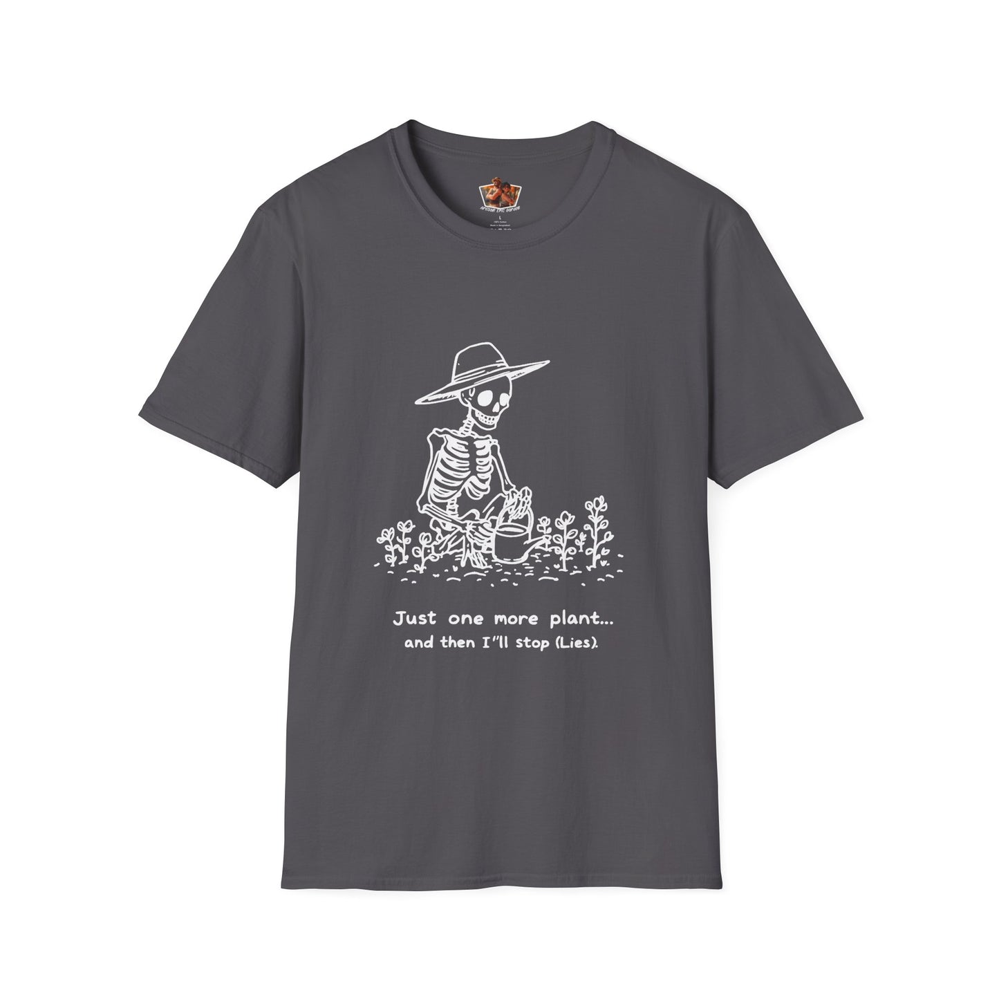 Funny Gardening Skeleton T-Shirt - "Just One More Plant" - Unisex Softstyle Tee