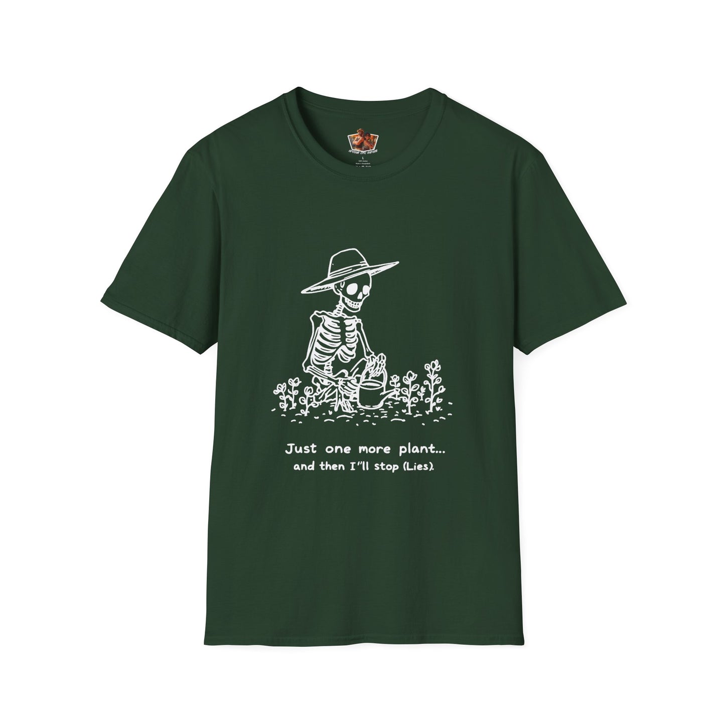 Funny Gardening Skeleton T-Shirt - "Just One More Plant" - Unisex Softstyle Tee