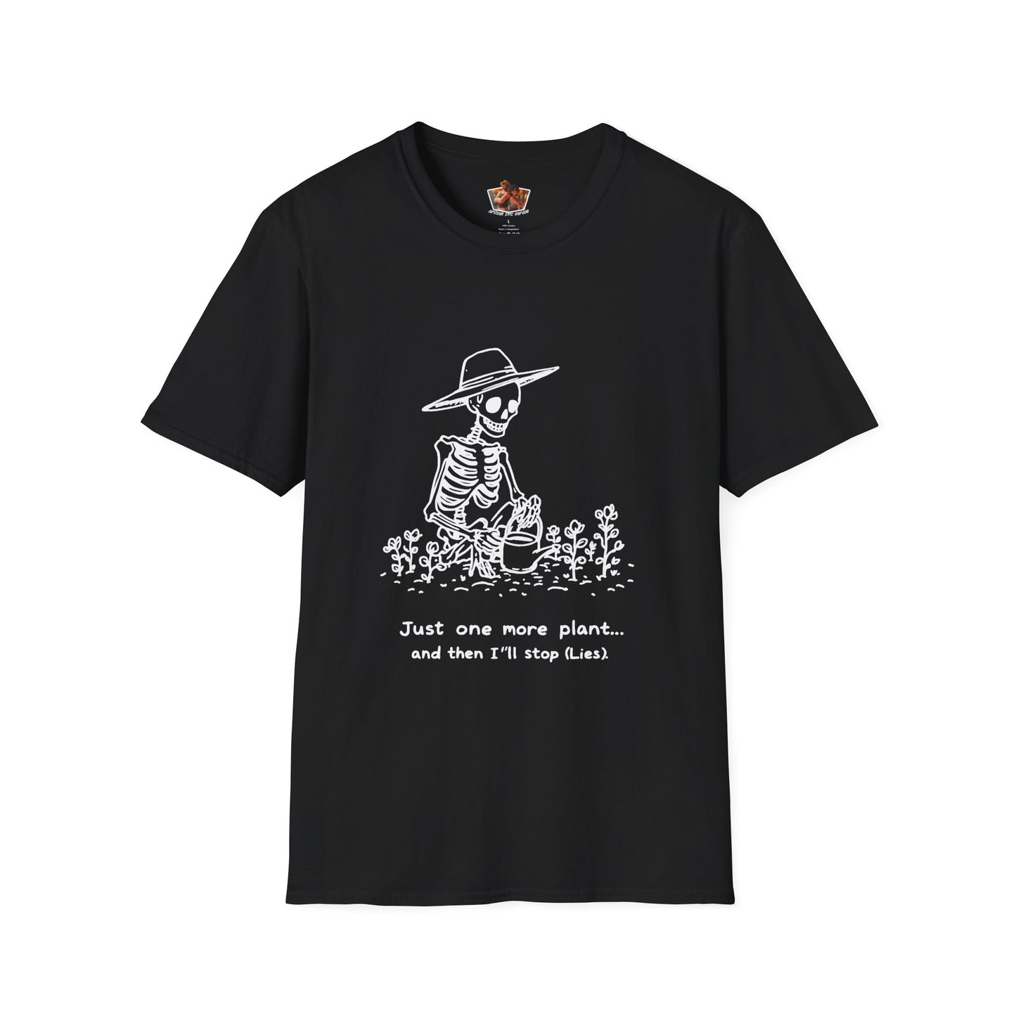 Funny Gardening Skeleton T-Shirt - "Just One More Plant" - Unisex Softstyle Tee