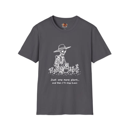 Funny Gardening Skeleton T-Shirt - "Just One More Plant" - Unisex Softstyle Tee