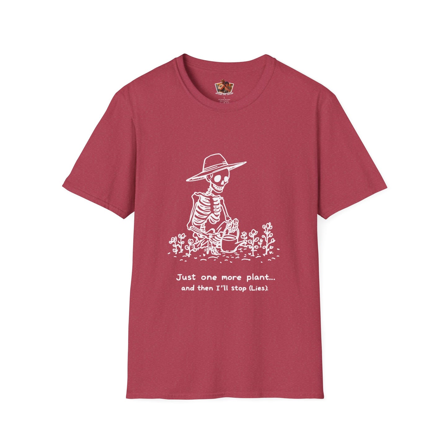 Funny Gardening Skeleton T-Shirt - "Just One More Plant" - Unisex Softstyle Tee