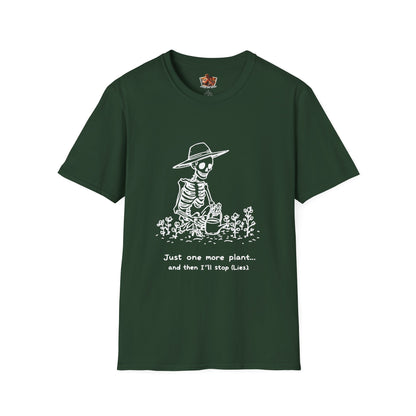 Funny Gardening Skeleton T-Shirt - "Just One More Plant" - Unisex Softstyle Tee