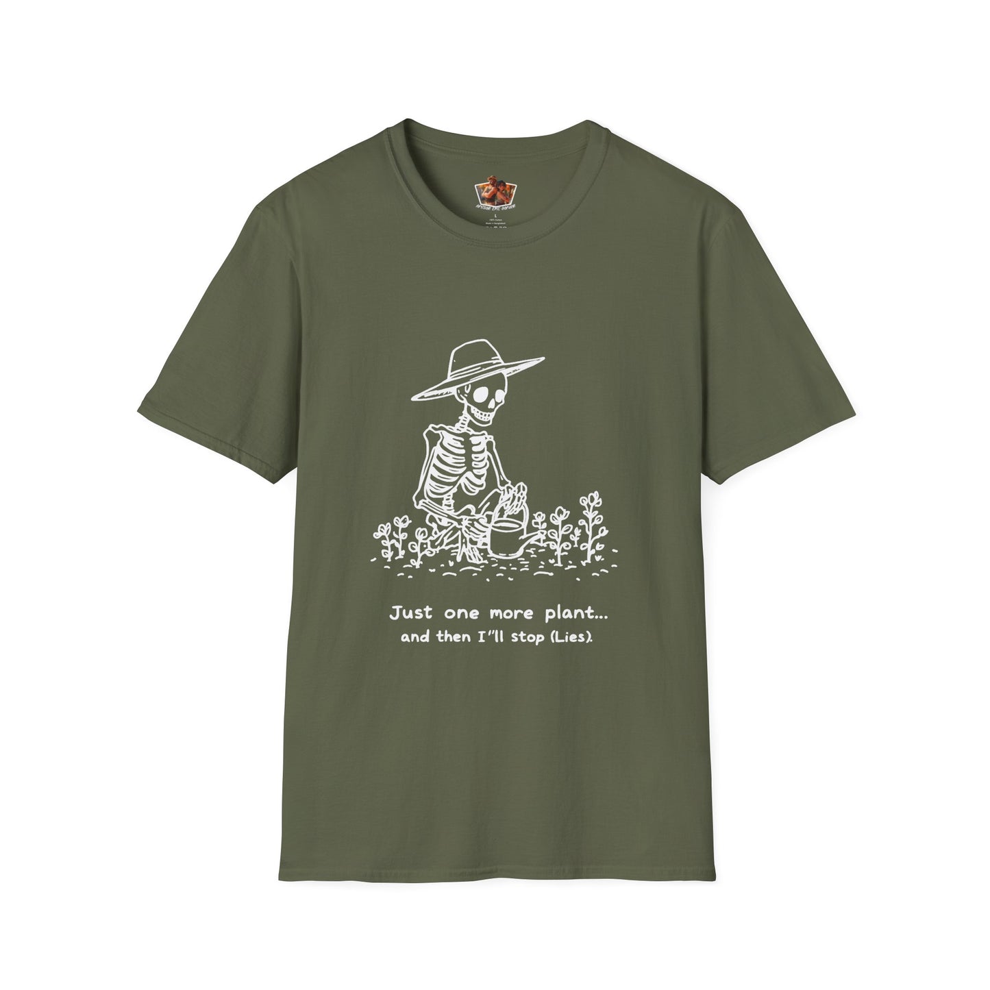 Funny Gardening Skeleton T-Shirt - "Just One More Plant" - Unisex Softstyle Tee