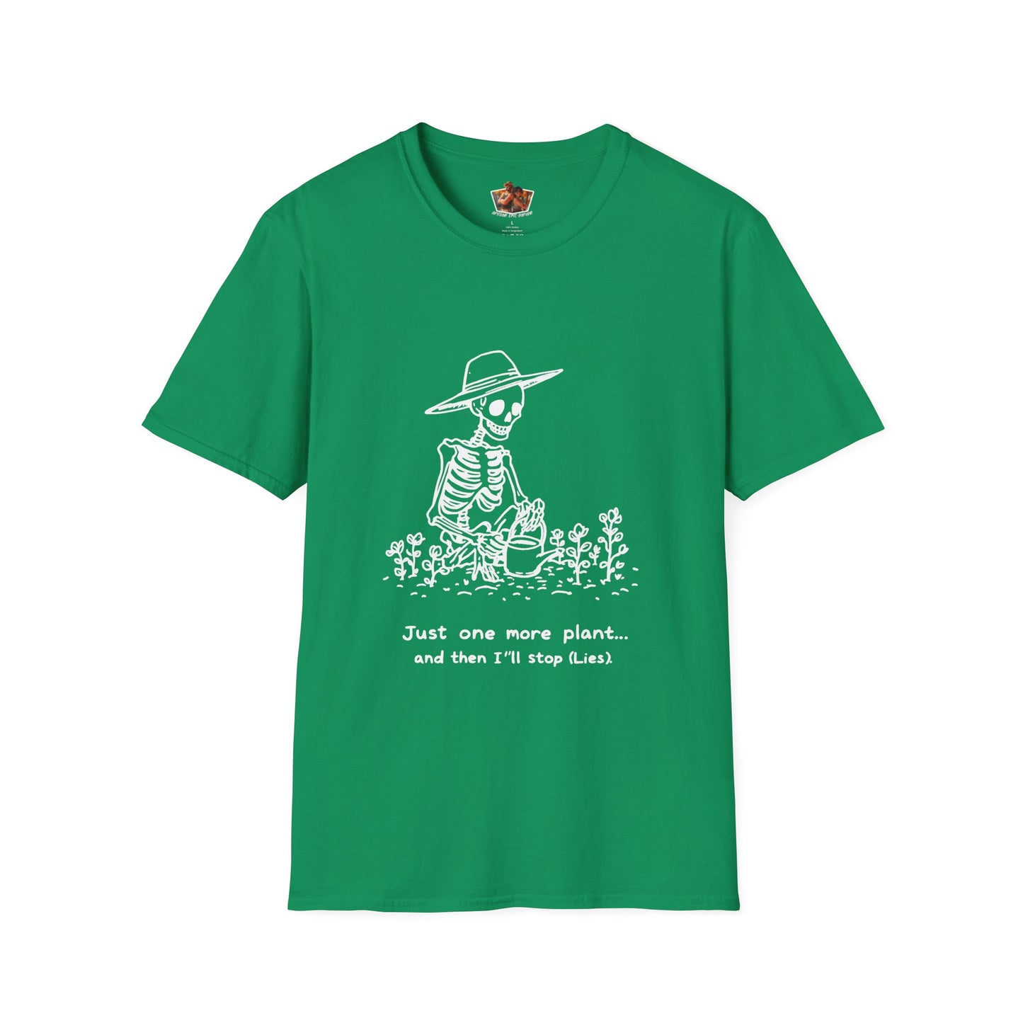 Funny Gardening Skeleton T-Shirt - "Just One More Plant" - Unisex Softstyle Tee