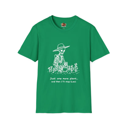 Funny Gardening Skeleton T-Shirt - "Just One More Plant" - Unisex Softstyle Tee