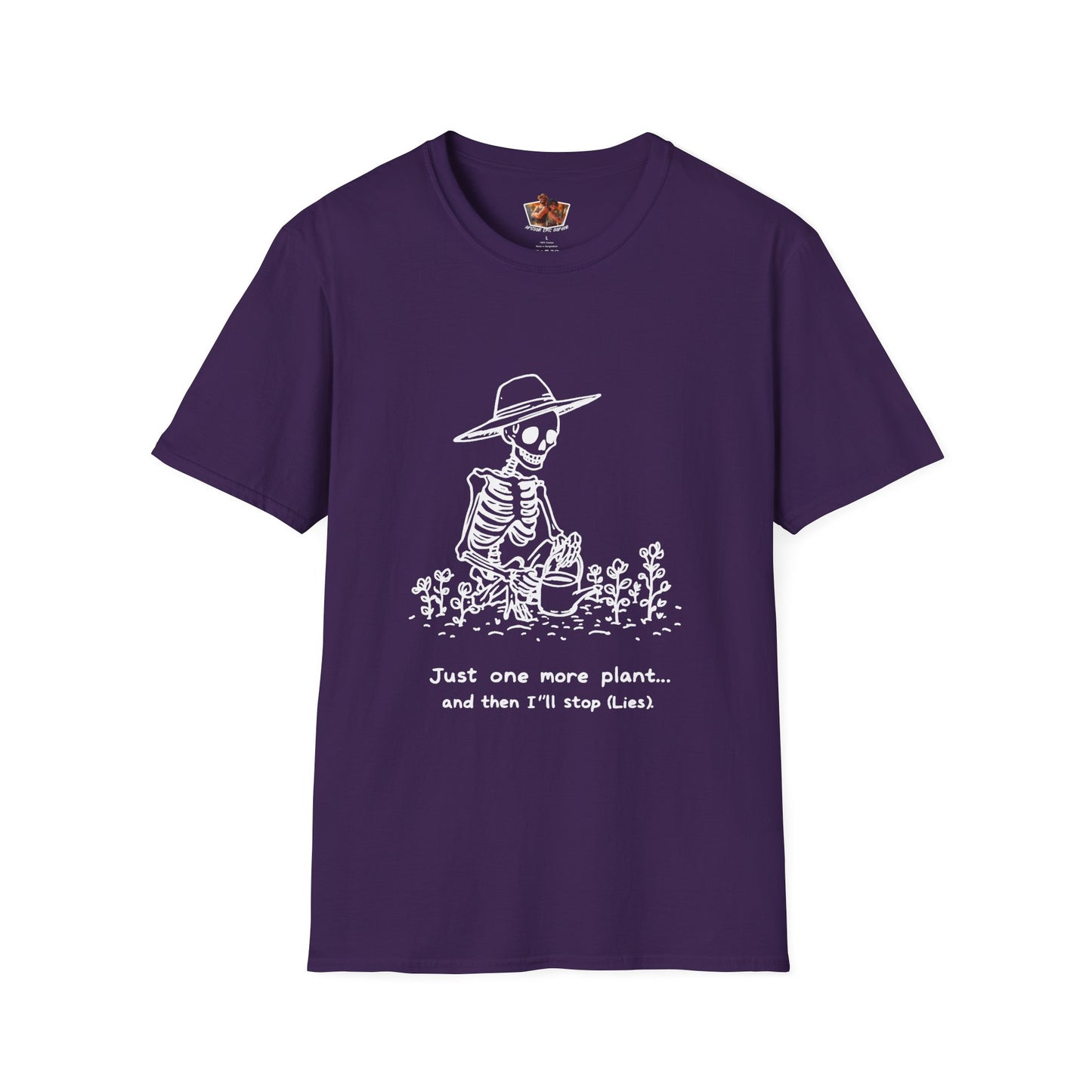 Funny Gardening Skeleton T-Shirt - "Just One More Plant" - Unisex Softstyle Tee