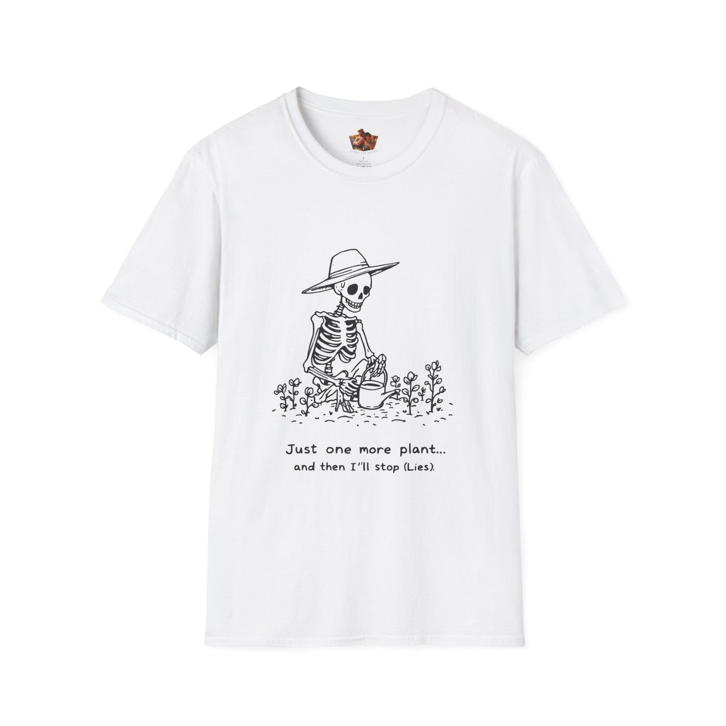 Funny Gardening Skeleton T-Shirt - "Just One More Plant" - Unisex Softstyle Tee