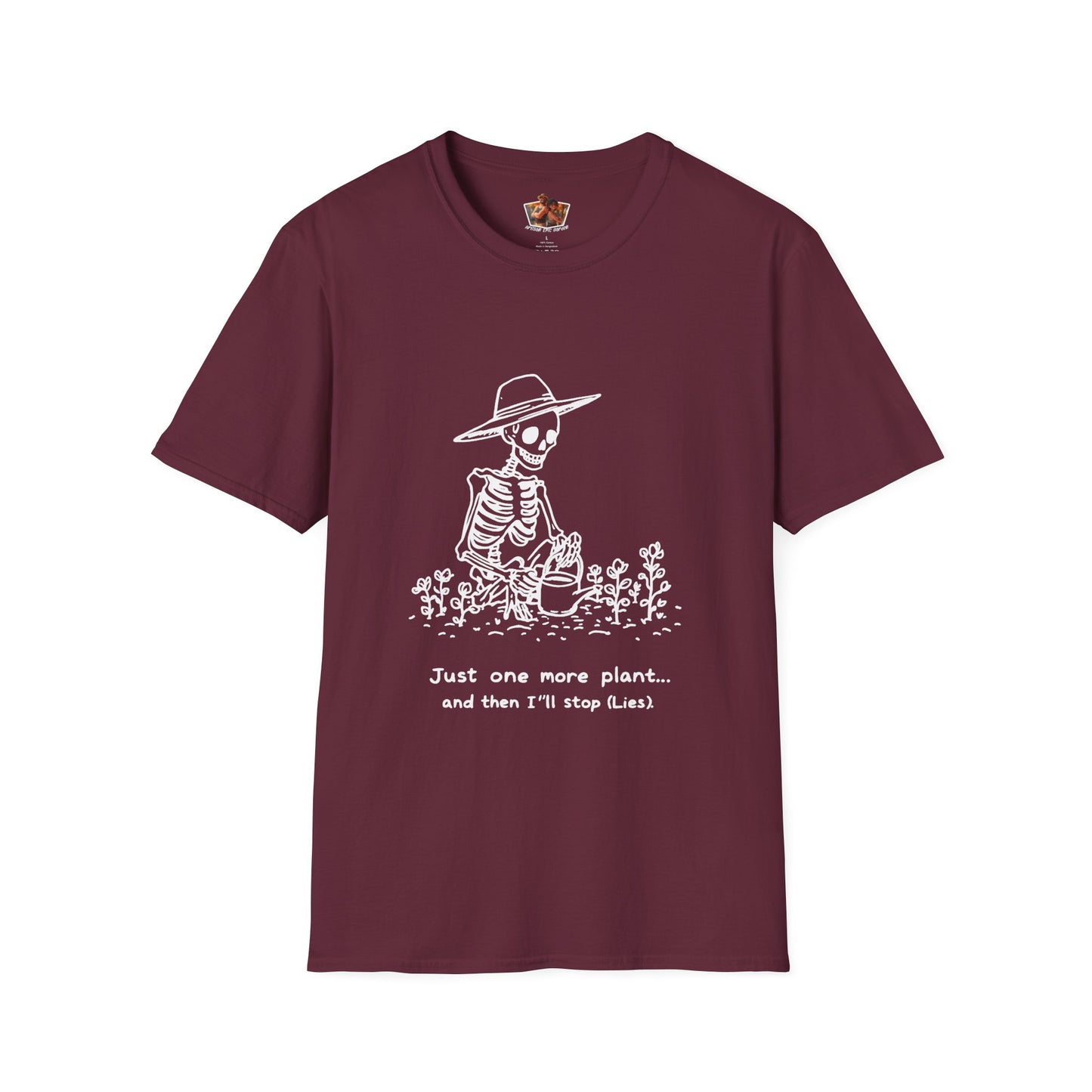 Funny Gardening Skeleton T-Shirt - "Just One More Plant" - Unisex Softstyle Tee